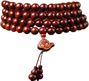 Auspicious Blood Sandalwood Beaded Bracelet 108 Wooden Beads Buddhist Prayer Beads Charming Lucky Jewelry for Men Women