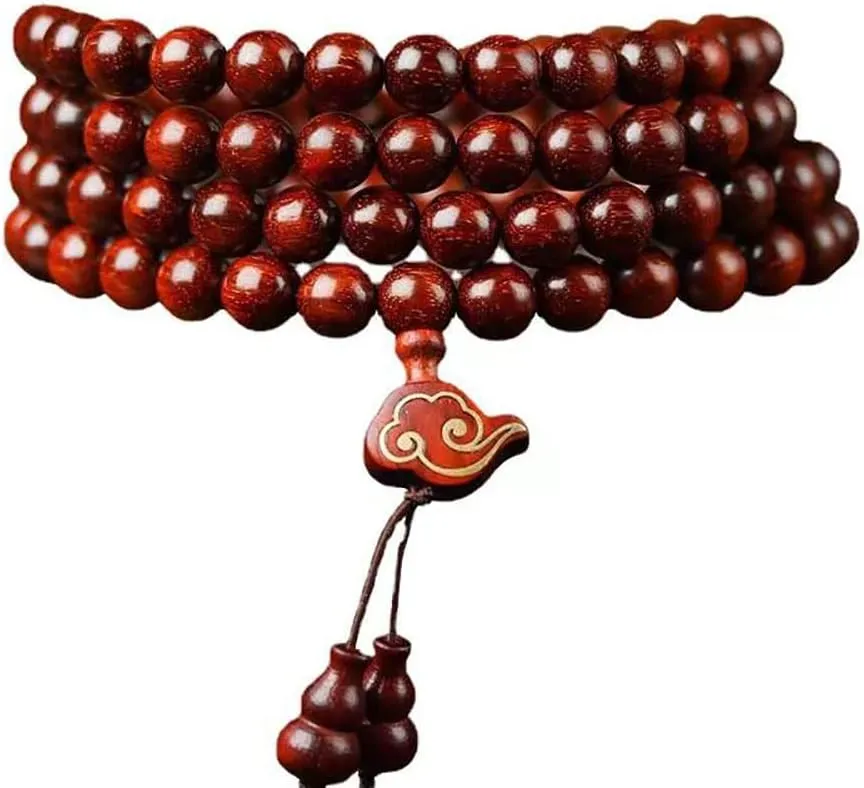 Auspicious Blood Sandalwood Beaded Bracelet 108 Wooden Beads Buddhist Prayer Beads Charming Lucky Jewelry for Men Women