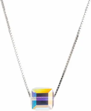 Austrian Crystal Cube Earrings for Women Handmade Exquisite Chic Clear Square Rhinestone Silver Plated Hypoallergenic Dangle Drop Earrings for Birthday Valentine Mother's Day Fashion Jewelry Gifts (Cube necklace)