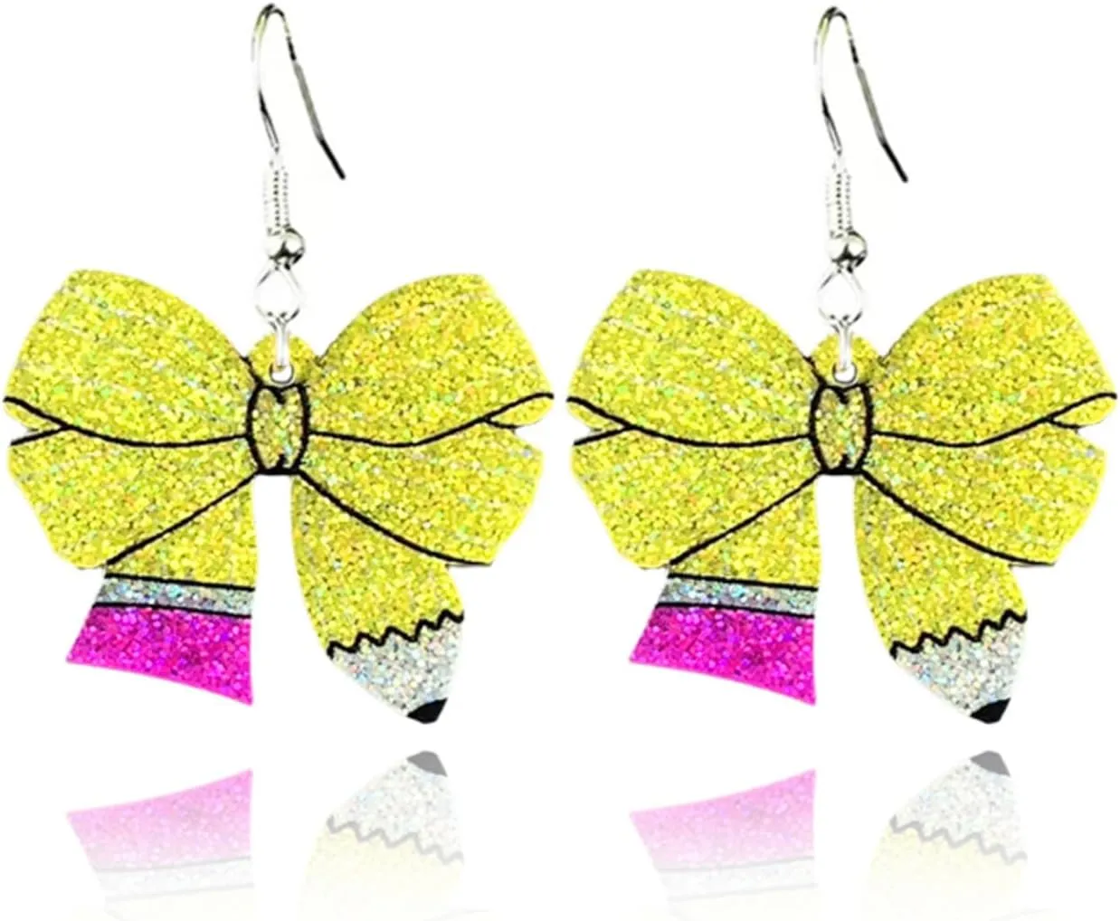 Back to School Teacher Pencil Bow Dangle Earrings for Women School Jewelry Gift Ideas