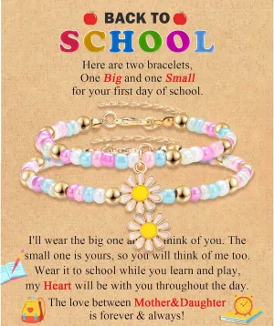 Back to School/First Day of School Bracelet Gifts, First Day of Kindergarten Preschool First/Second Grade Bracelet Gifts, Set of 2 Colorful Small Beads Sunflower Bracelet for Girls