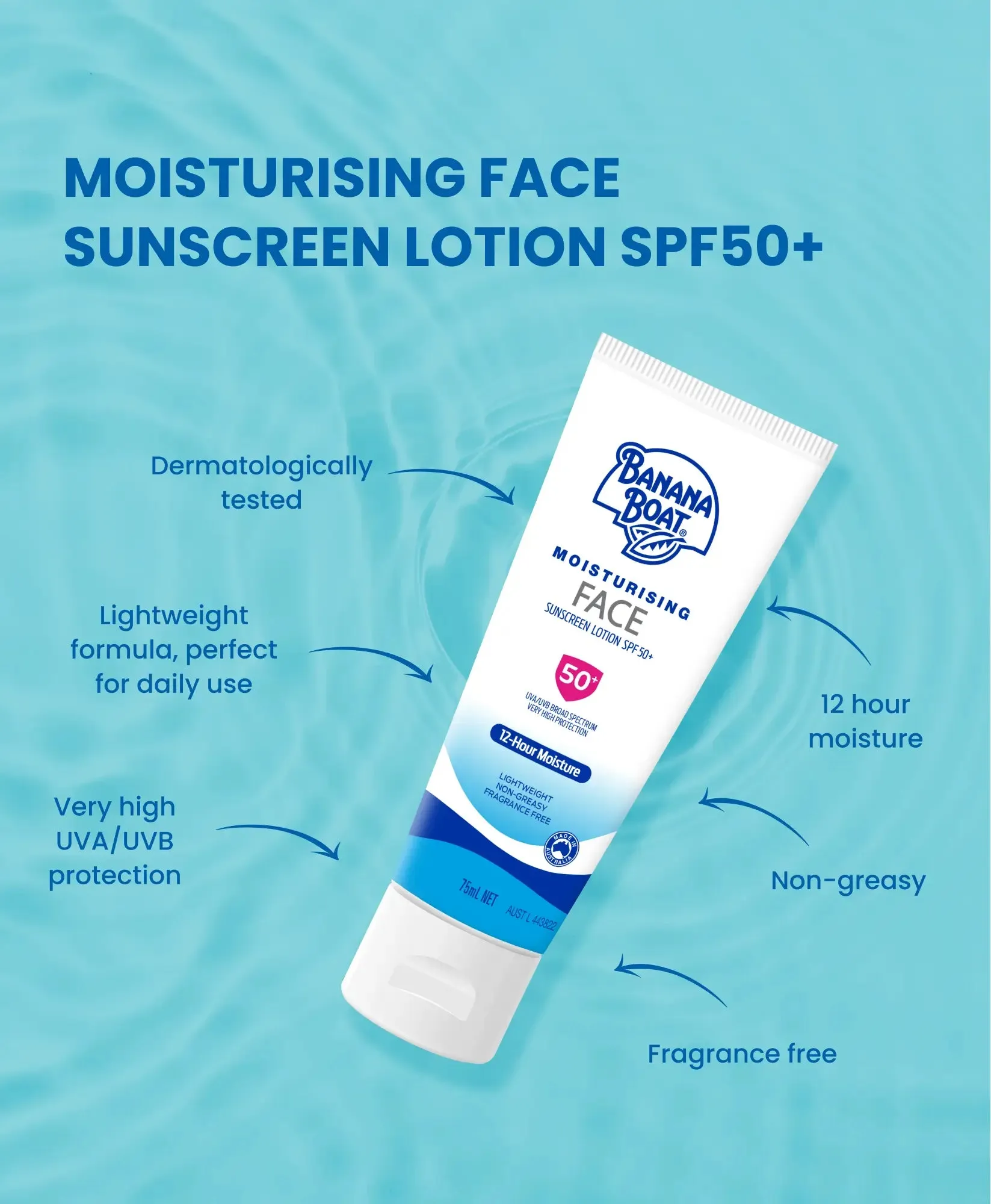 Banana Boat Moisturising Face Sunscreen Lotion SPF50  75G