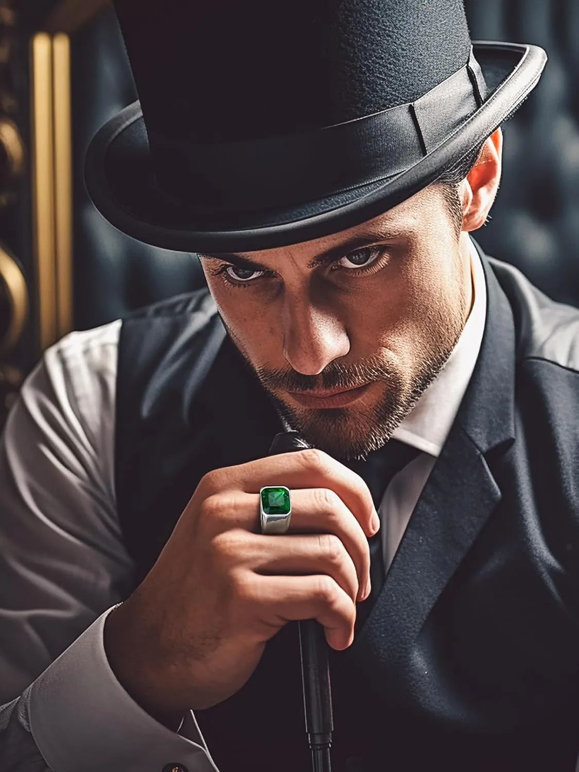 Bandmax Gemstone Signet Rings for Men, Stainless Steel Fancy Cut Cubic Zirconia Rings Blue Topaz/Emerald/Black Onyx/Ruby Ring Statement Ring Wedding Ring Size 7-14