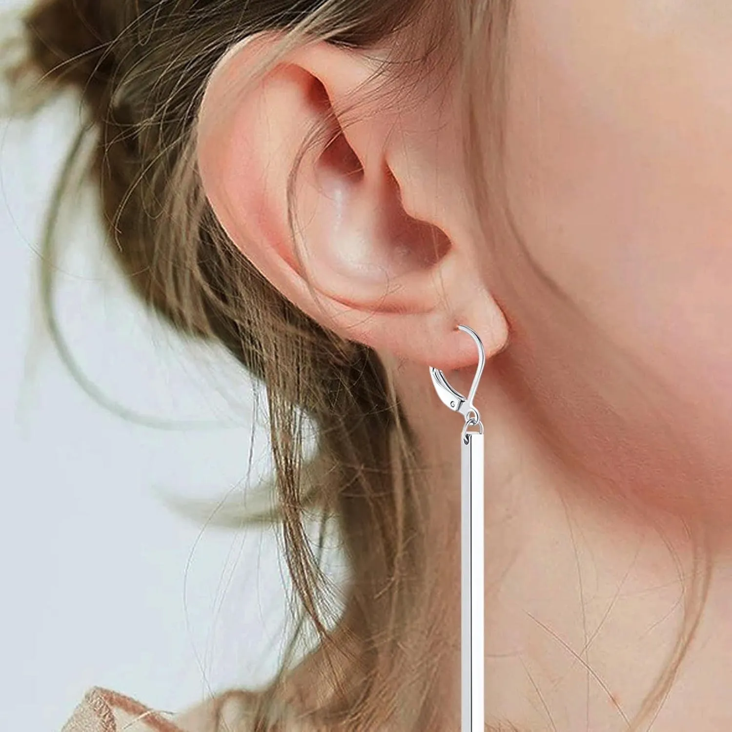 Bar Drop Earrings for Women - Hypoallergenic for Sensitive Skin 316L Stainless Steel Dangle Earrings with Hoop, Trendy Simple Unique Chic Fashion Accessory