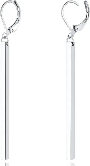 Bar Drop Earrings for Women - Hypoallergenic for Sensitive Skin 316L Stainless Steel Dangle Earrings with Hoop, Trendy Simple Unique Chic Fashion Accessory