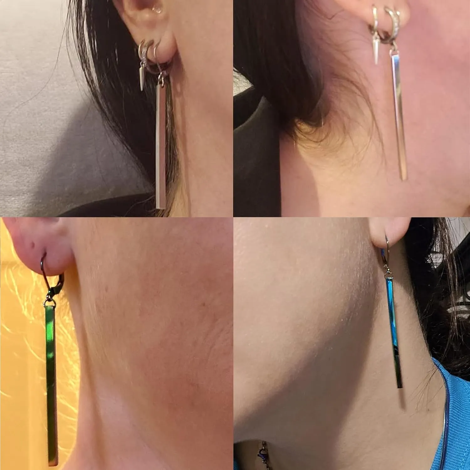 Bar Drop Earrings for Women - Hypoallergenic for Sensitive Skin 316L Stainless Steel Dangle Earrings with Hoop, Trendy Simple Unique Chic Fashion Accessory