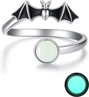 Bat Ring for Women 925 Sterling Silver Adjustable Halloween Bat Spider Open Ring Vampire Bat Spider Thumb Rings Jewelry Gift for Mom Daughter Wife