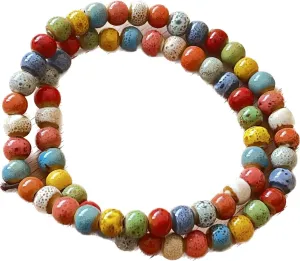 Beaded Bracelets for Women 5mm (0.197") Ceramic Corlorful Bohemian Vintage Funky Native American Jewelry Round Layered 2 Row Elastic Hand Chain Multicolor Beaded Hippie Accessories