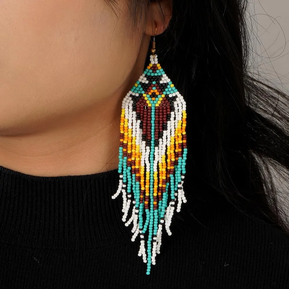 Beaded Tassel Dangling Earrings For Women,Boho Long Festive Jewelry Design Drop Summer jewelry Gifts.