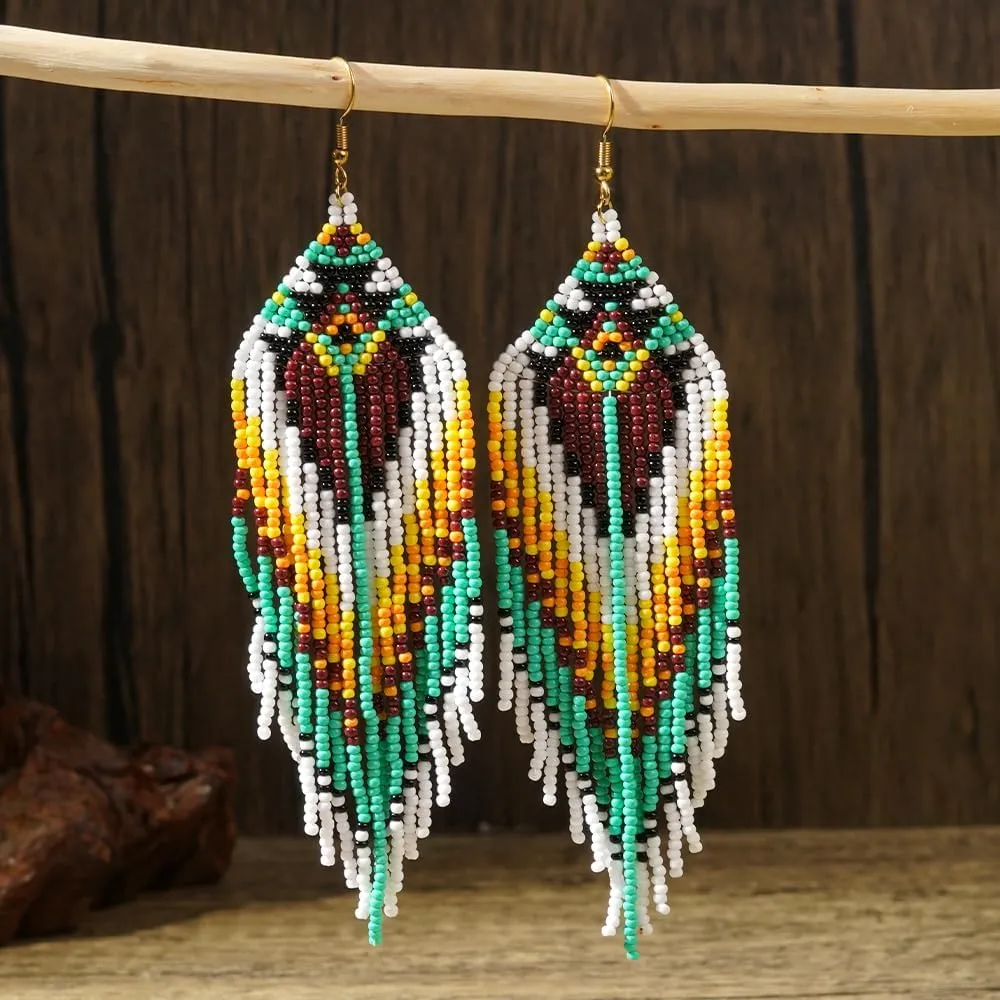 Beaded Tassel Dangling Earrings For Women,Boho Long Festive Jewelry Design Drop Summer jewelry Gifts.