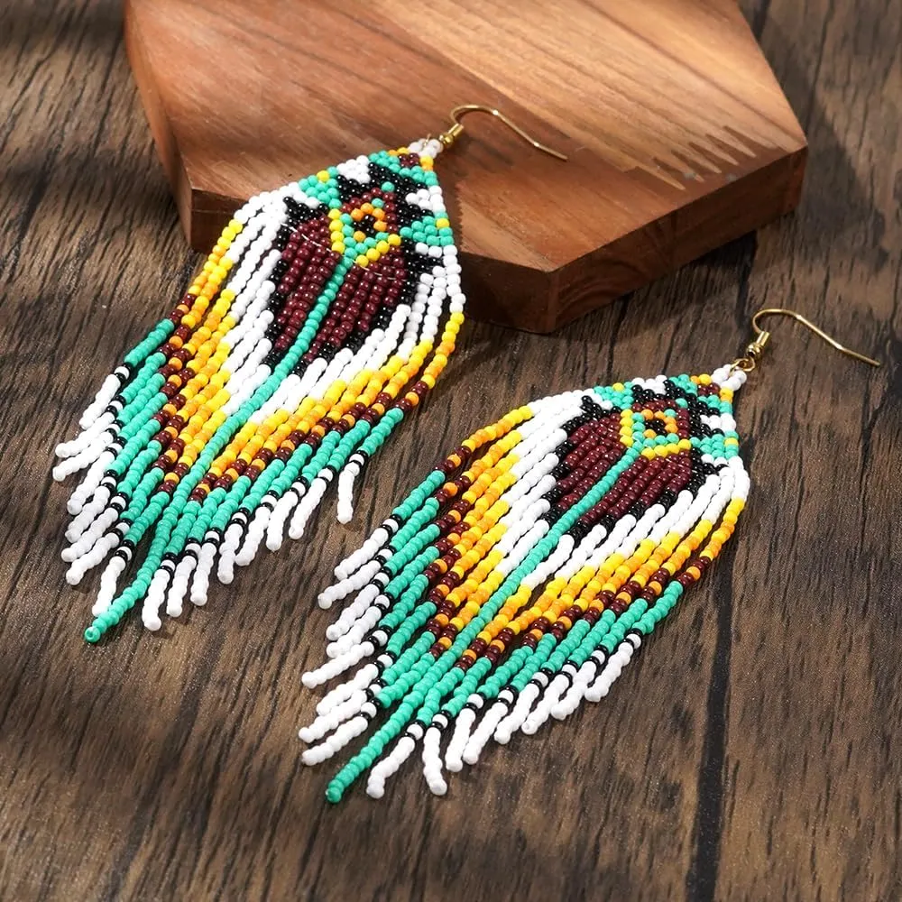 Beaded Tassel Dangling Earrings For Women,Boho Long Festive Jewelry Design Drop Summer jewelry Gifts.