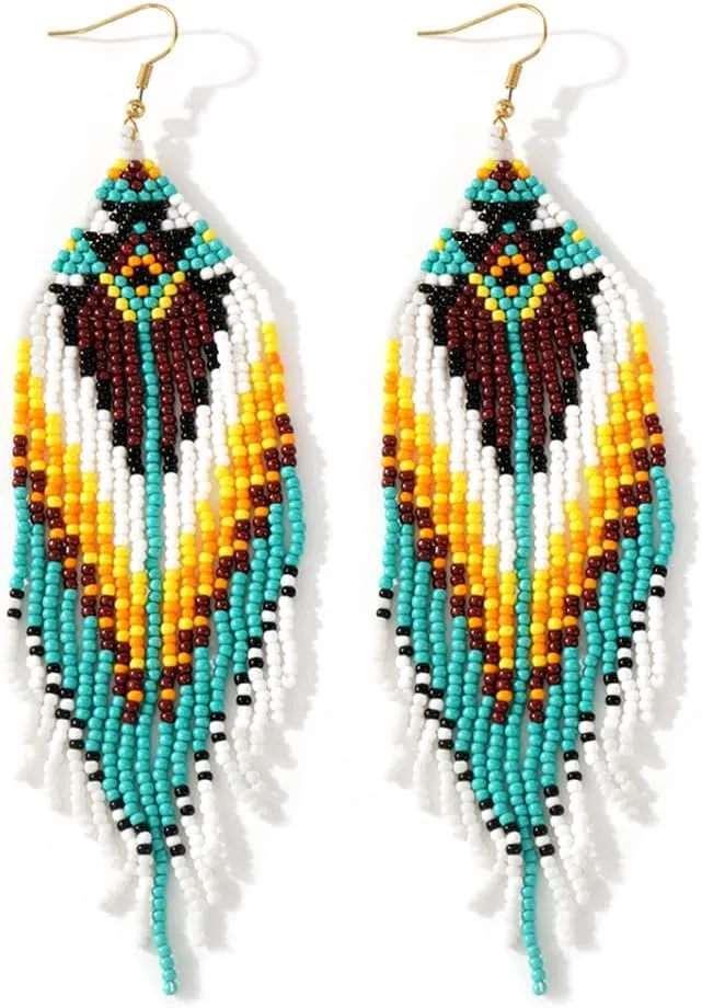 Beaded Tassel Dangling Earrings For Women,Boho Long Festive Jewelry Design Drop Summer jewelry Gifts.