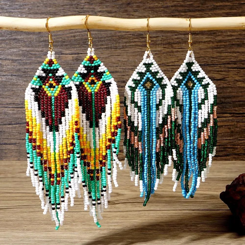 Beaded Tassel Dangling Earrings For Women,Boho Long Festive Jewelry Design Drop Summer jewelry Gifts.