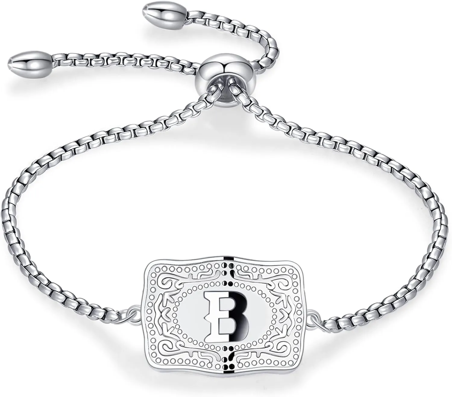 Belt Buckle Initial Bracelet for Women, 18K Gold/Silver Plated Belt Buckle Initial A-Z Bracelet, Unique Western Style Jewelry Gifts for Women Men