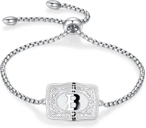 Belt Buckle Initial Bracelet for Women, 18K Gold/Silver Plated Belt Buckle Initial A-Z Bracelet, Unique Western Style Jewelry Gifts for Women Men