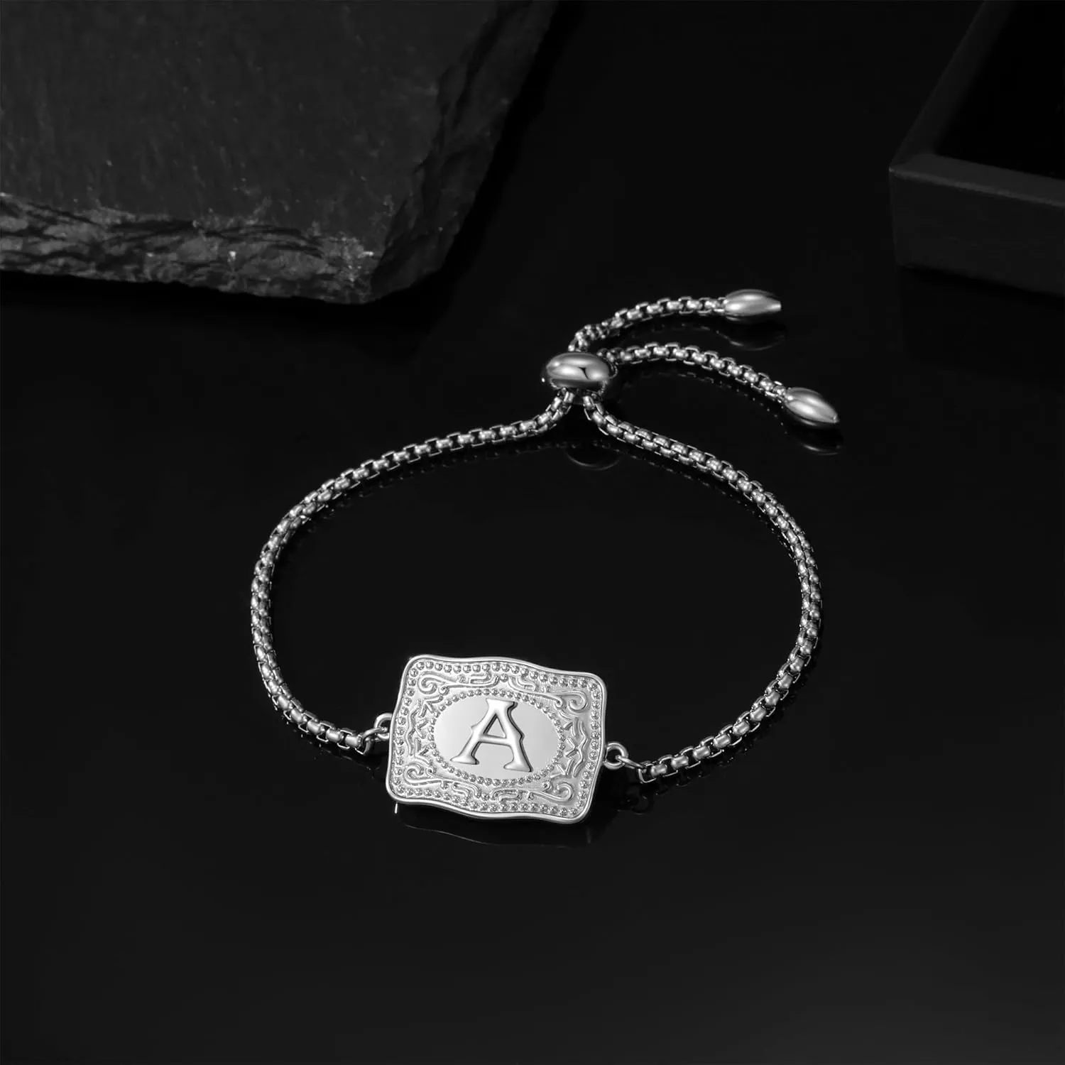 Belt Buckle Initial Bracelet for Women, 18K Gold/Silver Plated Belt Buckle Initial A-Z Bracelet, Unique Western Style Jewelry Gifts for Women Men