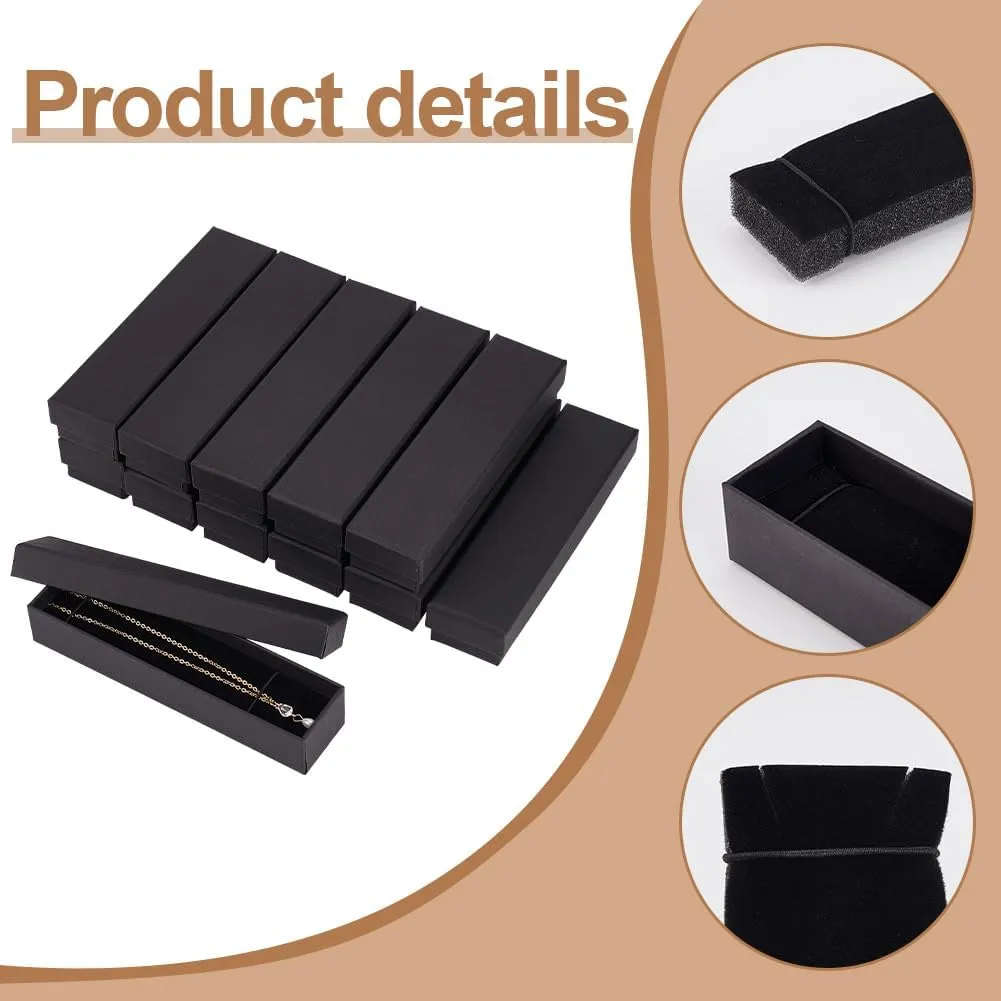 BENECREAT 12 Pack Black Necklace Cardboard Jewellery Box 7x1.7x1.3" Kraft Paper Box Long Jewellery Gift Box with Sponge for Necklace Jewelry, Valentine's Gift Packaging