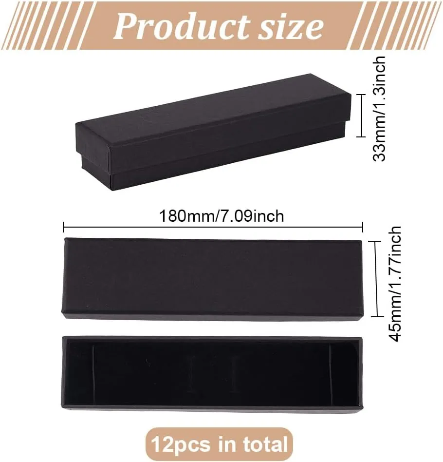 BENECREAT 12 Pack Black Necklace Cardboard Jewellery Box 7x1.7x1.3" Kraft Paper Box Long Jewellery Gift Box with Sponge for Necklace Jewelry, Valentine's Gift Packaging
