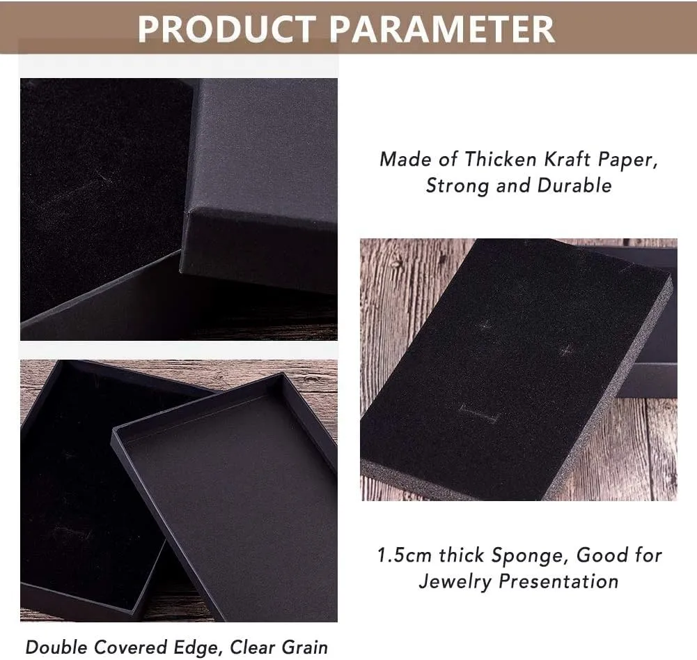 BENECREAT 6 Pack Black Necklace Ring Gift Box 20x13x3cm Rectangle Cardboard Jewellery Boxes Kraft Paper Box with Sponge for Necklace, Earring, Stud