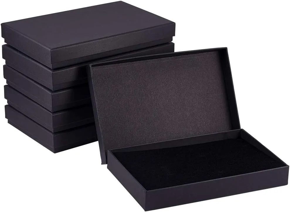 BENECREAT 6 Pack Black Necklace Ring Gift Box 20x13x3cm Rectangle Cardboard Jewellery Boxes Kraft Paper Box with Sponge for Necklace, Earring, Stud
