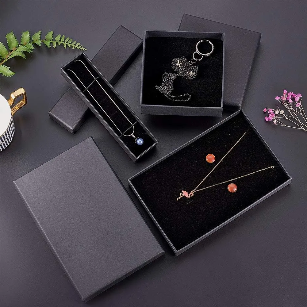 BENECREAT 6 Pack Black Necklace Ring Gift Box 20x13x3cm Rectangle Cardboard Jewellery Boxes Kraft Paper Box with Sponge for Necklace, Earring, Stud