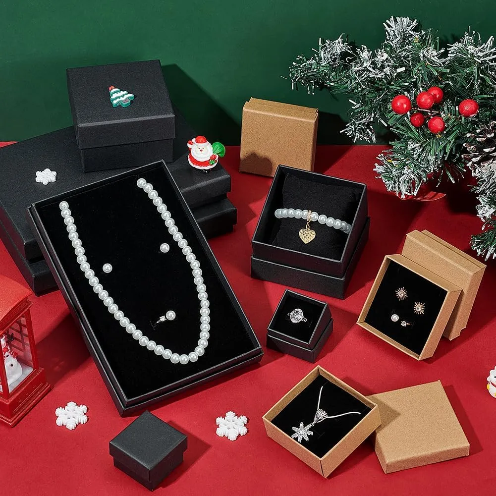 BENECREAT 6 Pack Black Necklace Ring Gift Box 20x13x3cm Rectangle Cardboard Jewellery Boxes Kraft Paper Box with Sponge for Necklace, Earring, Stud