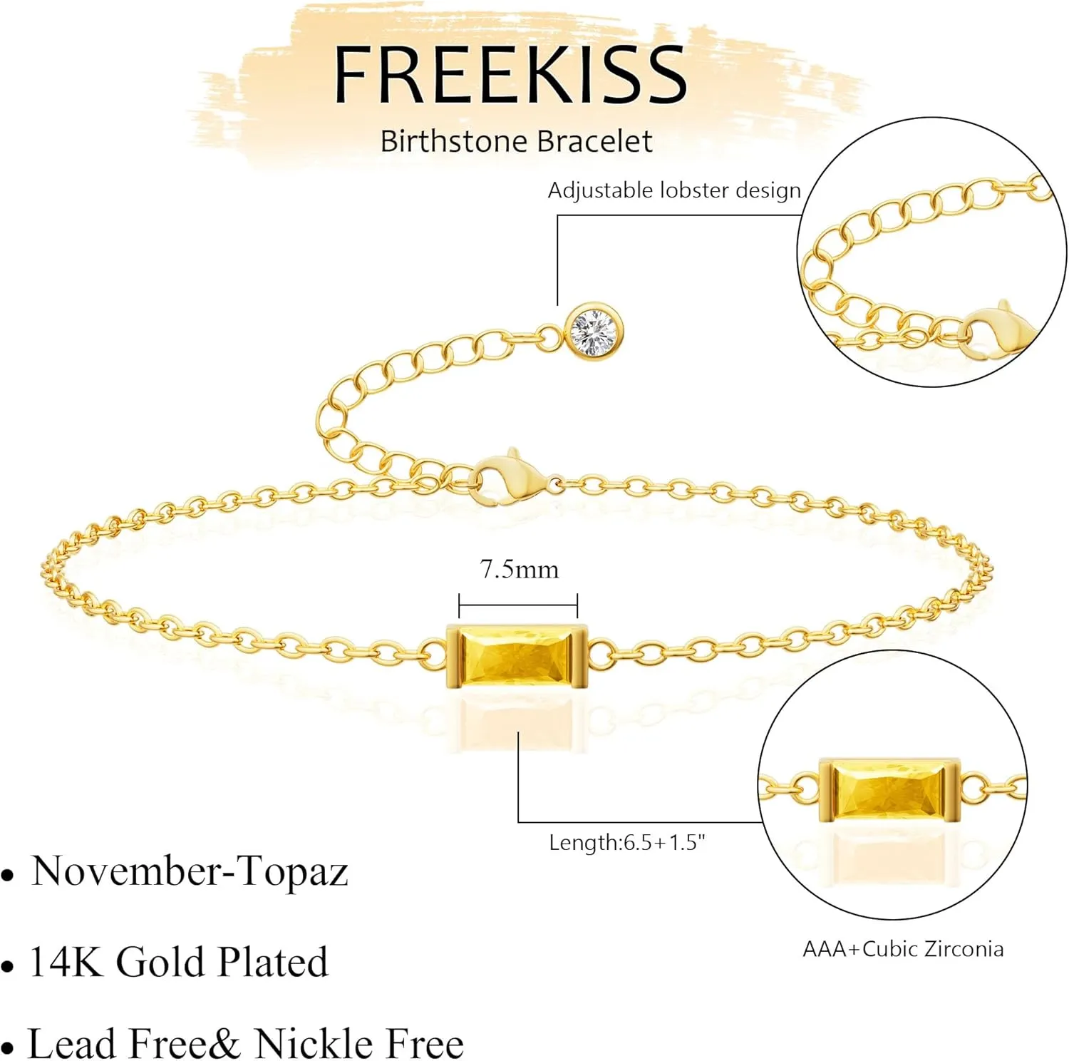 Birthstone Bracelets for women: Dainty 14k Gold Plated Bracelet for Women Trendy Simple Crystal Birthstone Charm Chain Bracelet for Women Jewelry