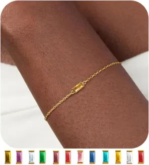 Birthstone Bracelets for women: Dainty 14k Gold Plated Bracelet for Women Trendy Simple Crystal Birthstone Charm Chain Bracelet for Women Jewelry