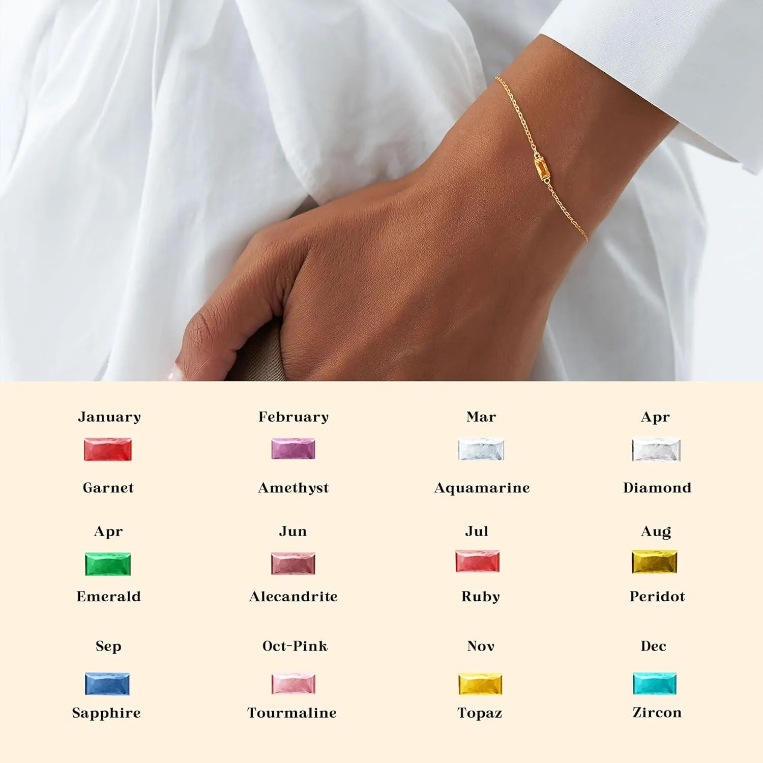 Birthstone Bracelets for women: Dainty 14k Gold Plated Bracelet for Women Trendy Simple Crystal Birthstone Charm Chain Bracelet for Women Jewelry