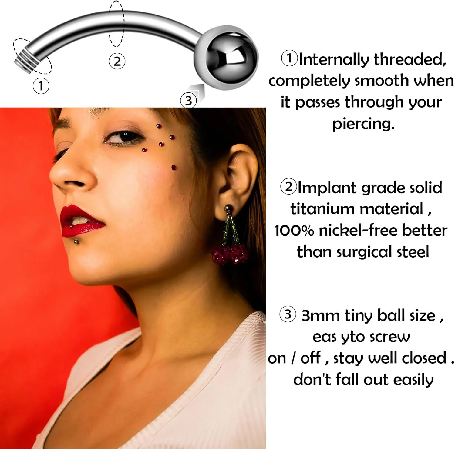 BLISI Titanium Septum Rings - 6pcs ASTM F136 Titanium Septum Jewelry 16G Nose Rings Hoop Helix Daith Cartilage Tragus Earrings 8mm 10mm in Silver, Gold, Rose Gold, Black, Pink, Rainbow, Blue, Green