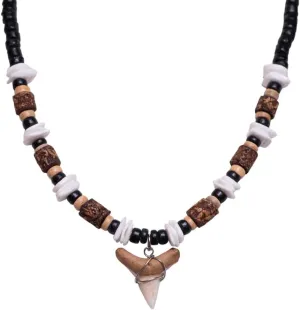 BlueRica Shark Tooth on Coconut Shell Beads Necklace (18" 3L)