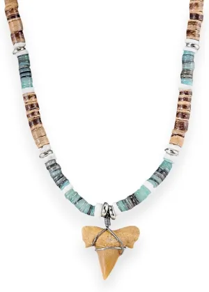 BlueRica Shark Tooth Pendant on Coconut Beads Necklace (1S)
