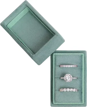 BLUTETE Rectangle 3 Slots Italian Velvet Jewelry Box Engagement Wedding Photo Ring Box Keepsake Box Triple Ring Gift Box (Emerald Green)