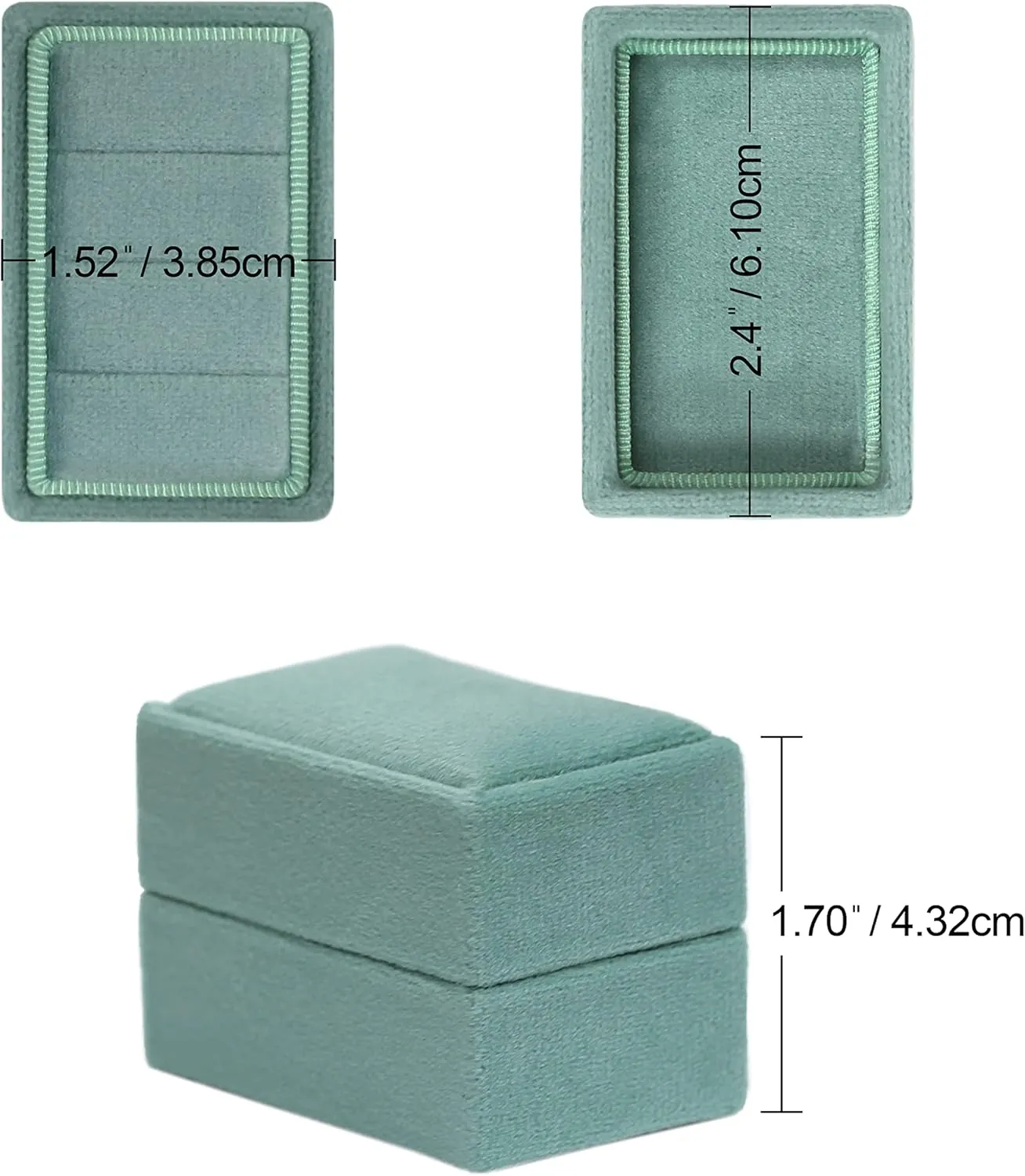 BLUTETE Rectangle 3 Slots Italian Velvet Jewelry Box Engagement Wedding Photo Ring Box Keepsake Box Triple Ring Gift Box (Emerald Green)