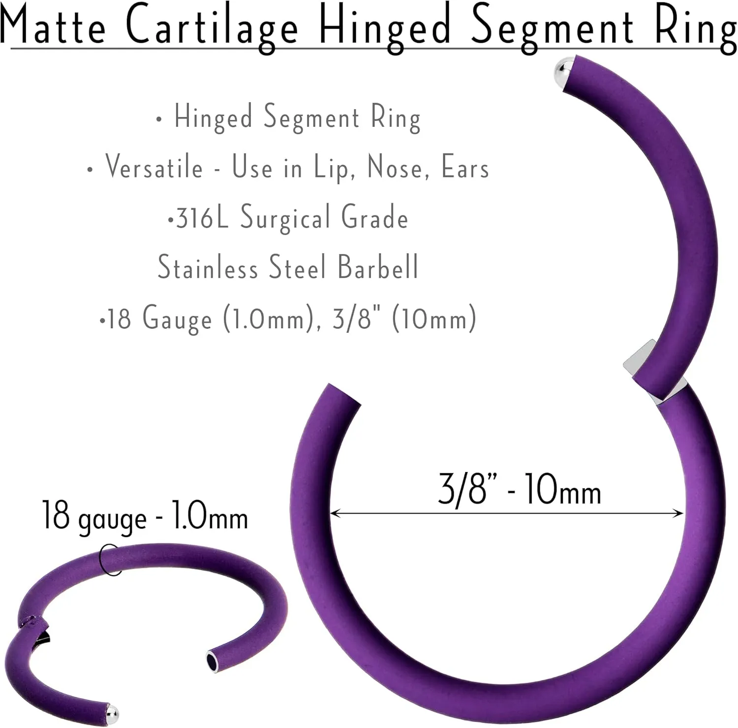 Body Candy Segment Hoop Rings 18 Gauge 316l Surgical Steel Lip Ring Cartilage