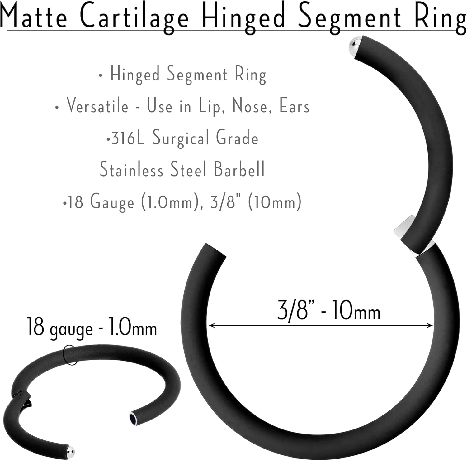Body Candy Segment Hoop Rings 18 Gauge 316l Surgical Steel Lip Ring Cartilage