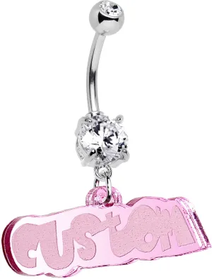 Body Candy Steel Pink Customizable Lucite Acrylic Personalized Name Dangle Belly Ring