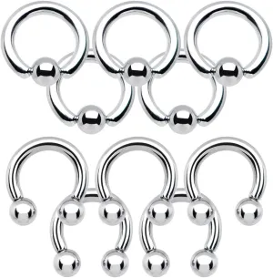 BodyJewelryOnline Captive Bead and Horseshoes Ring, 316L Surgical Steel, Versatile Uses(Ear Lobe, Prince Albert, Labia Piercings), Shaft: 12mm Thickness, Autoclave Safe, 10 Pieces