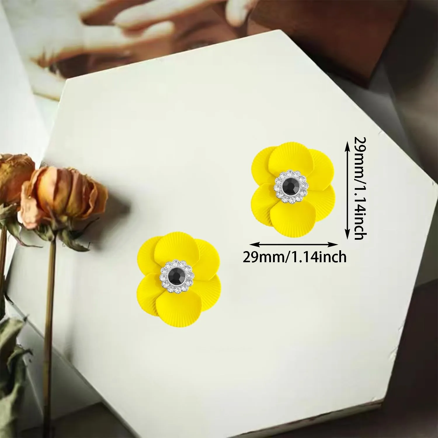 Bohemian Style Unique Three-Dimensional Rhinestone Stamen Stud Earrings Personalized Exquisite Carved Petal Flower Alloy Stud Earrings for Women Jewelry Gifts