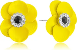 Bohemian Style Unique Three-Dimensional Rhinestone Stamen Stud Earrings Personalized Exquisite Carved Petal Flower Alloy Stud Earrings for Women Jewelry Gifts