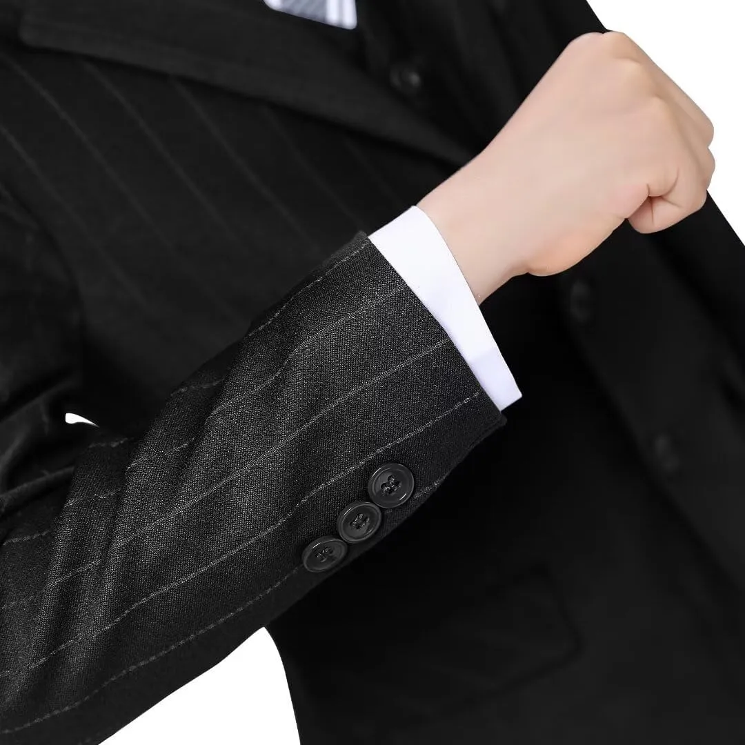 Boys Pinstripe Suits Kids Wedding Bearer Outfit Toddler Boy Communion Clothes Easter Formal Suit Set with Shirt and Tie