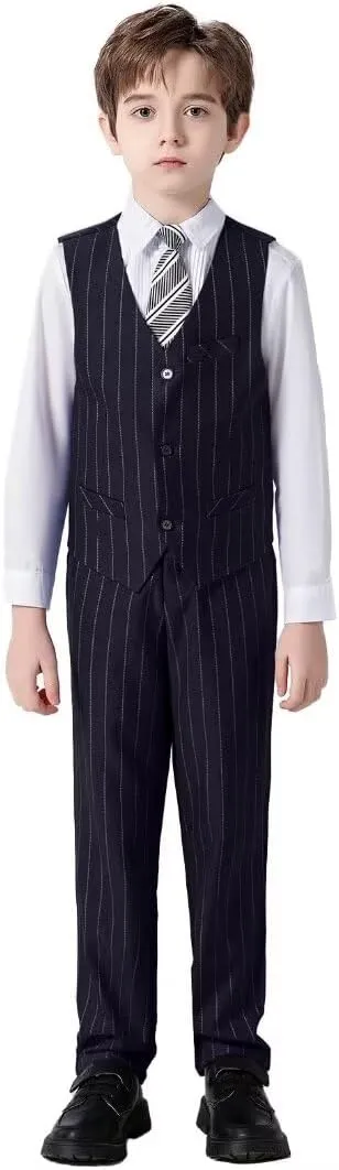 Boys Pinstripe Suits Kids Wedding Bearer Outfit Toddler Boy Communion Clothes Easter Formal Suit Set with Shirt and Tie