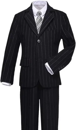 Boys Pinstripe Suits Kids Wedding Bearer Outfit Toddler Boy Communion Clothes Easter Formal Suit Set with Shirt and Tie