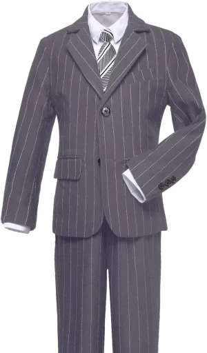 Boys Pinstripe Suits Kids Wedding Bearer Outfit Toddler Boy Communion Clothes Easter Formal Suit Set with Shirt and Tie