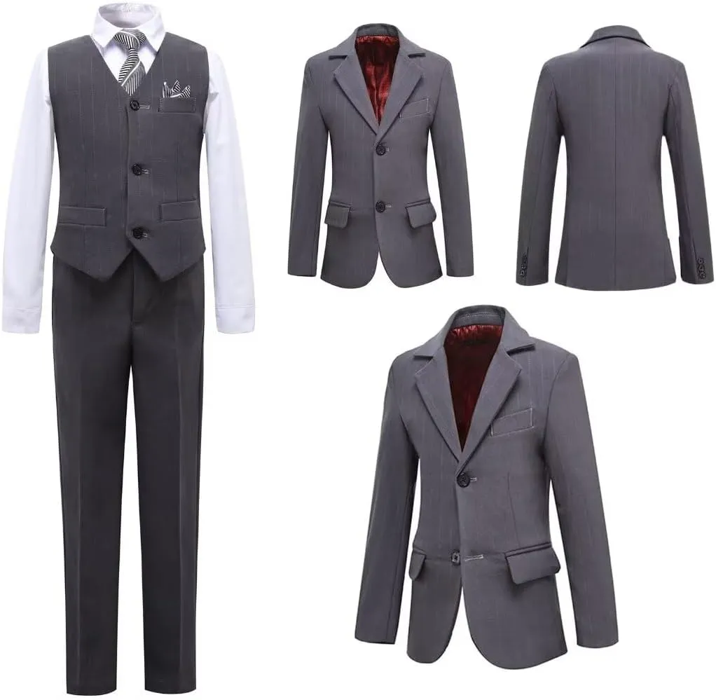 Boys Pinstripe Suits Kids Wedding Bearer Outfit Toddler Boy Communion Clothes Easter Formal Suit Set with Shirt and Tie