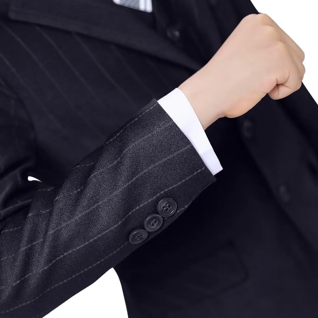 Boys Pinstripe Suits Kids Wedding Bearer Outfit Toddler Boy Communion Clothes Easter Formal Suit Set with Shirt and Tie