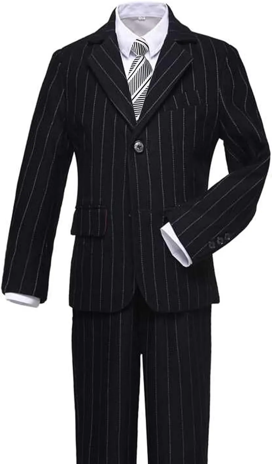 Boys Pinstripe Suits Kids Wedding Bearer Outfit Toddler Boy Communion Clothes Easter Formal Suit Set with Shirt and Tie