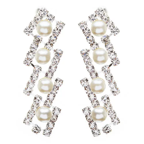 Bridal Wedding Jewelry Crystal Rhinestone Elegant Pearl Drops Necklace J521 SLV