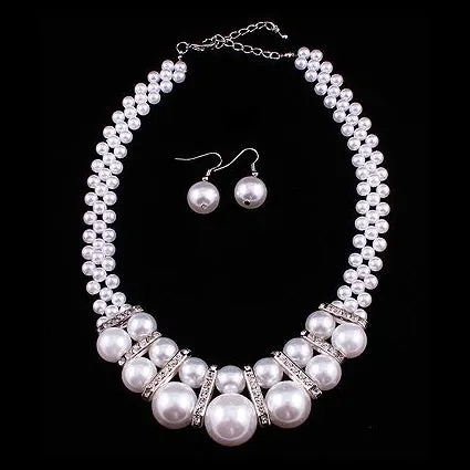 Bridal Wedding Jewelry Crystal Rhinestone Gorgeous Pearl Necklace J523 Silver