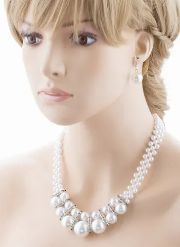 Bridal Wedding Jewelry Crystal Rhinestone Gorgeous Pearl Necklace J523 Silver